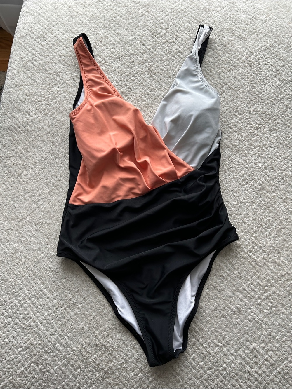 Cupshe Coral, White & Black Colorblock One-Piece Swimsuit